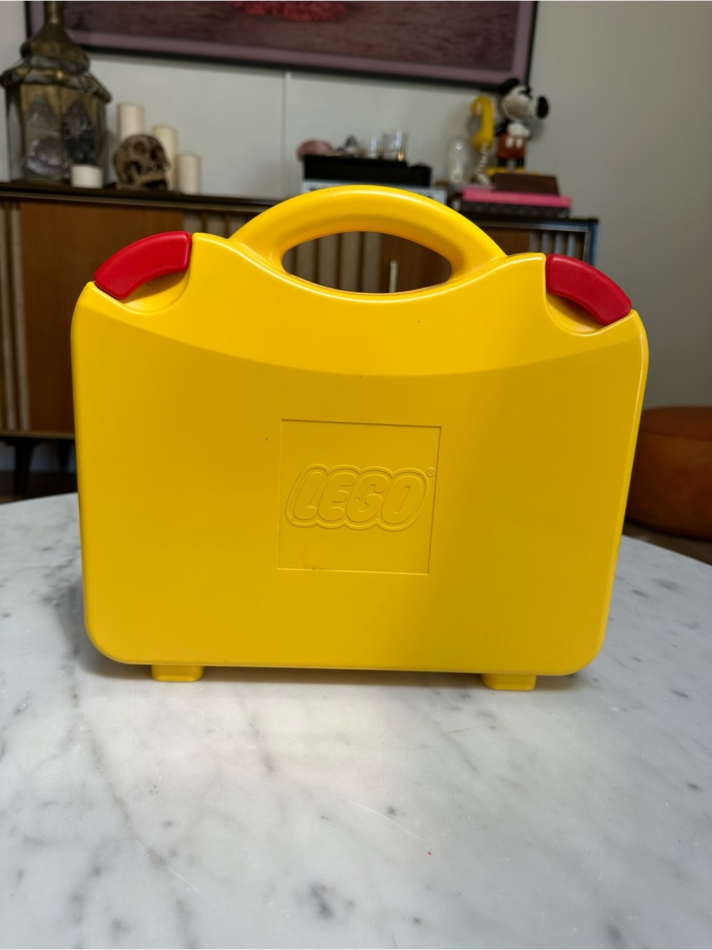 Lego Yellow Carrying Case with Red Latches with Legos inside